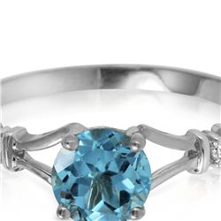 Genuine 1.02 ctw Blue Topaz & Diamond Ring 14KT White Gold - REF-28V3W