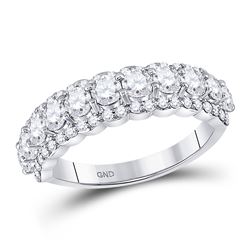 Womens Round Diamond Anniversary Band Ring 1-3/4 Cttw 14kt White Gold - REF-115K9Y