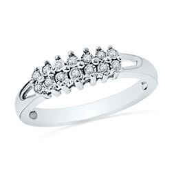 Womens Round Diamond Double Row Fashion Band Ring 1/20 Cttw 10kt White Gold - REF-14X5A