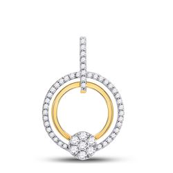 Womens Round Diamond Circle Cluster Pendant 3/8 Cttw 10kt Yellow Gold - REF-25Y9N