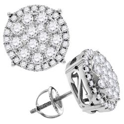 Womens Round Diamond Concentric Circle Cluster Stud Earrings 2 Cttw 14kt White Gold - REF-129Y9N