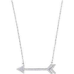 Womens Round Diamond Arrow Fashion Necklace 1/8 Cttw 10kt White Gold - REF-10Y5N