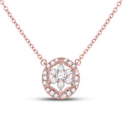 Womens Round Diamond Floral Cluster Necklace 1/3 Cttw 14kt Rose Gold - REF-32N5F