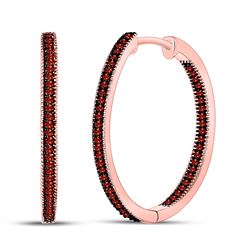 Womens Round Red Color Enhanced Diamond Single Row Hoop Earrings 1/3 Cttw 10kt Rose Gold - REF-27K9Y