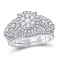 Round Diamond Bridal Wedding Ring Band Set 1 Cttw 14kt White Gold - REF-98W5K