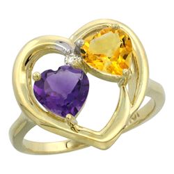 2.61 CTW Diamond, Amethyst & Citrine Ring 10K Yellow Gold - REF-23Y7V