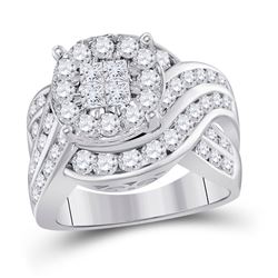 Princess Diamond Cluster Bridal Wedding Engagement Ring 2-1/2 Cttw 14kt White Gold - REF-219N5F