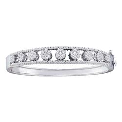 Womens Round Diamond Bangle Flower Cluster Bracelet 2-3/8 Cttw 14kt White Gold - REF-214W9K