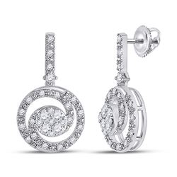 Womens Round Diamond Fashion Swirl Dangle Earrings 1/2 Cttw 14kt White Gold - REF-38A9M