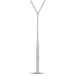 Womens Round Diamond Vertical Bar Necklace 1/8 Cttw 10kt White Gold - REF-16Y9N