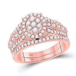 Round Diamond Bridal Wedding Ring Band Set 7/8 Cttw 14kt Rose Gold - REF-85N9F