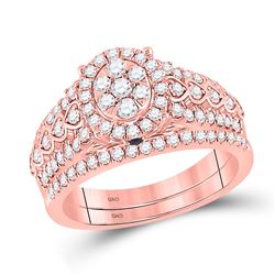 Round Diamond Bridal Wedding Ring Band Set 7/8 Cttw 14kt Rose Gold - REF-85N9F