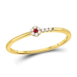 Womens Round Ruby Diamond Stackable Band Ring 1/20 Cttw 10kt Yellow Gold - REF-7K5Y