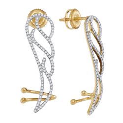 Womens Round Diamond Angel Wing Climber Earrings 1/3 Cttw 10kt Yellow Gold - REF-27H9R