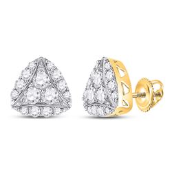 Womens Round Diamond Triangle Cluster Earrings 7/8 Cttw 14kt Yellow Gold - REF-65Y5N