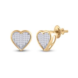 Womens Princess Diamond Heart Earrings 1/3 Cttw 10kt Yellow Gold - REF-15M9H