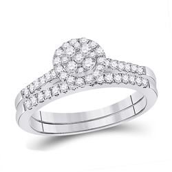 Round Diamond Cluster Bridal Wedding Ring Band Set 1/2 Cttw 14kt White Gold - REF-36A9M