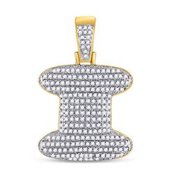 Mens Round Diamond Bubble I Letter Charm Pendant 3/4 Cttw 10kt Yellow Gold - REF-30M5H