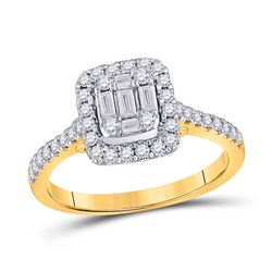 Womens Baguette Diamond Square Ring 1/2 Cttw 14kt Yellow Gold - REF-54W5K