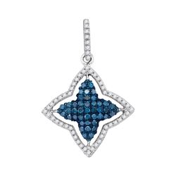 Womens Round Blue Color Enhanced Diamond Star Frame Pendant 1/2 Cttw 10kt White Gold - REF-16F9W