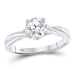 Womens Round Diamond Solitaire Bridal Wedding Engagement Ring 1/2 Cttw 14kt White Gold - REF-58R9X