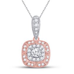 Womens Round Diamond Cushion Halo Pendant 3/8 Cttw 14kt Two-tone Gold - REF-30H9R