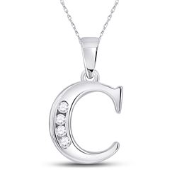 Womens Round Diamond C Letter Pendant 1/20 Cttw 10kt White Gold - REF-6M5H