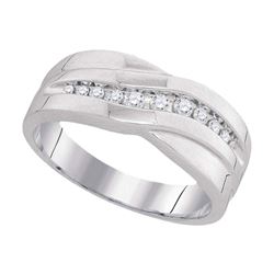 Mens Round Diamond Single Row Wedding Band Ring 1/4 Cttw 10kt White Gold - REF-26H5R