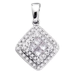 Womens Princess Diamond Square Frame Cluster Pendant 1/2 Cttw 14kt White Gold - REF-43Y5N