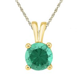 Womens Round Lab-Created Emerald Solitaire Pendant 1-1/3 Cttw 10kt Yellow Gold - REF-5X9A