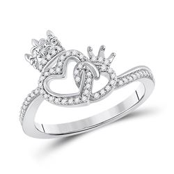 Womens Round Diamond King Queen Heart Ring 1/6 Cttw 10kt White Gold - REF-14X9A