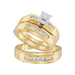 His Hers Round Diamond Square Matching Wedding Set 1/4 Cttw 10kt Yellow Gold - REF-38K9Y