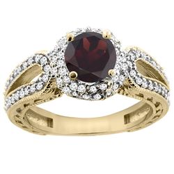 1.51 CTW Garnet & Diamond Ring 14K Yellow Gold - REF-87W2F