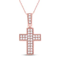 Womens Round Diamond Squared Cross Pendant 1/5 Cttw 14kt Rose Gold - REF-10H5R