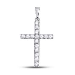 Womens Round Diamond Cross Pendant 1/2 Cttw 10kt White Gold - REF-27R9X