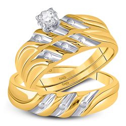 His Hers Round Diamond Solitaire Matching Wedding Set 1/20 Cttw 14kt Yellow Gold - REF-32M5H