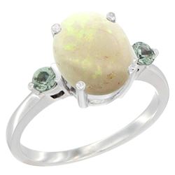 1.65 CTW Opal & Green Sapphire Ring 10K White Gold - REF-24V2R