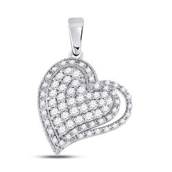 Womens Round Diamond Heart Pendant 5/8 Cttw 14kt White Gold - REF-43W5K