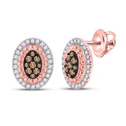 Womens Round Brown Diamond Oval Earrings 3/8 Cttw 10kt Rose Gold - REF-29N5F