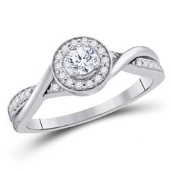 Round Diamond Twist Halo Bridal Wedding Engagement Ring 1/3 Cttw 10kt White Gold - REF-36N5F