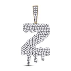 Mens Round Diamond Dripping Z Letter Charm Pendant 2-7/8 Cttw 10kt Yellow Gold - REF-131H5R