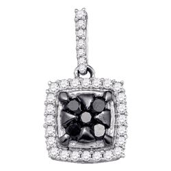 Womens Round Black Color Enhanced Diamond Square Cluster Pendant 1/2 Cttw 10kt White Gold - REF-18X5