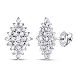 Womens Round Diamond Marquise-shape Cluster Earrings 1/2 Cttw 14kt White Gold - REF-32R5X