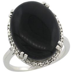 6.39 CTW Onyx & Diamond Ring 14K White Gold - REF-52H9M