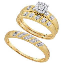 His Hers Round Diamond Solitaire Matching Wedding Set 1/10 Cttw 10kt Yellow Gold - REF-24M5H