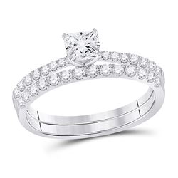 Cushion Diamond Bridal Wedding Ring Band Set 1-1/5 Cttw 14kt White Gold - REF-239A9M