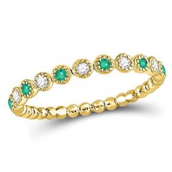 Womens Round Emerald Diamond Dot Stackable Band Ring 1/6 Cttw 10kt Yellow Gold - REF-13N9F