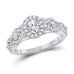 Oval Diamond Halo Bridal Wedding Engagement Ring 1 Cttw 14kt White Gold - REF-104Y9N