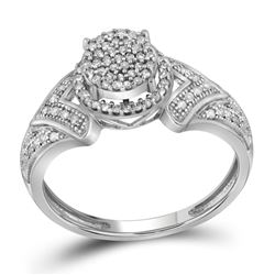 Womens Round Diamond Cluster Bridal Wedding Engagement Ring 1/3 Cttw 10kt White Gold - REF-21Y5N