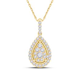 Womens Round Diamond Teardrop Pendant 1/4 Cttw 14kt Yellow Gold - REF-18W5K